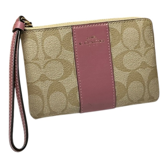 Coach Signature Canvas Pink Leather Stripe Wristlet – NWOT - Picture 3 of 6